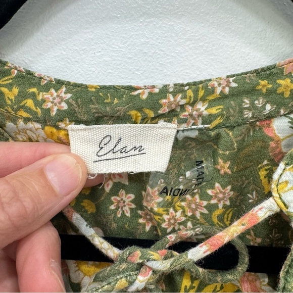 Elan Athena Floral Boho Festival Mini Dress Jade Monterey 100% Cotton Sz Large - Picture 5 of 8